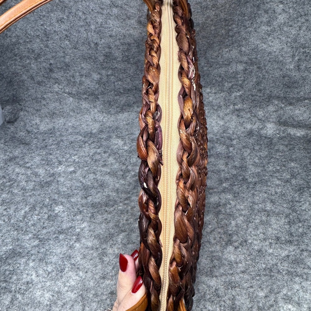 Handmade Crescent Basket Shoulderbag Purse Woven Rattan Wicker Brown Resortwear - Picture 6 of 10